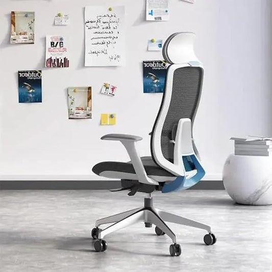 Fido Ergonomic High-Back Office Chair with Adjustable Armrests | (White & Grey-4)